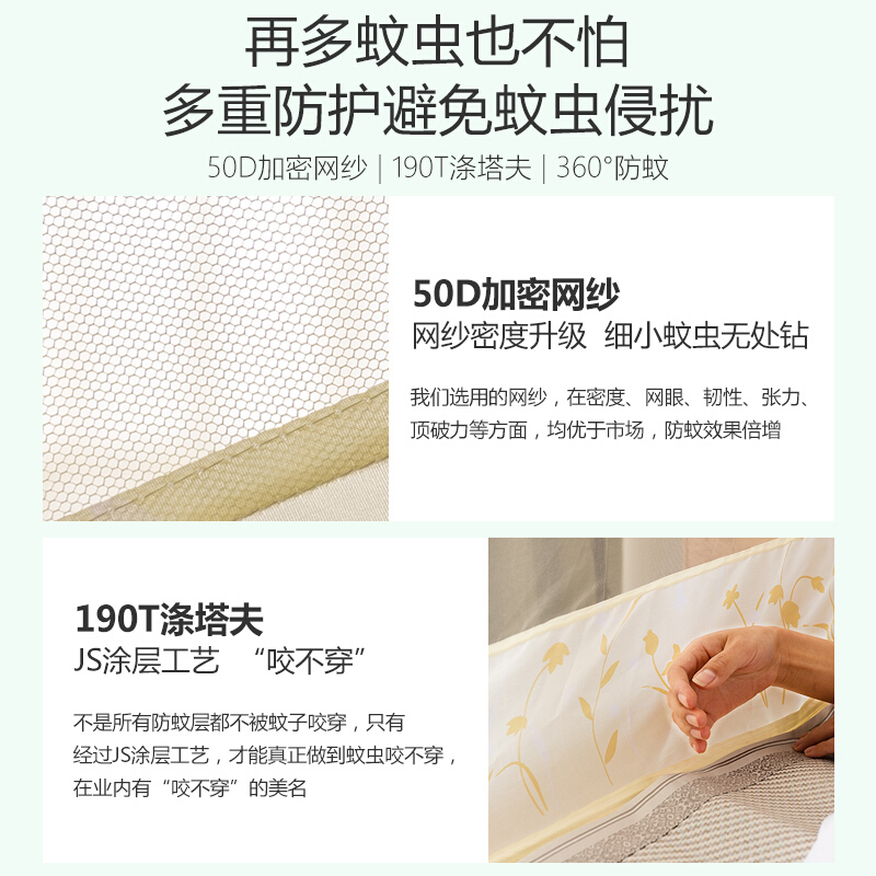 蒙古包蚊帐三开拉链1.5m床有底加密加厚1.8m床双人1.2m米床家用