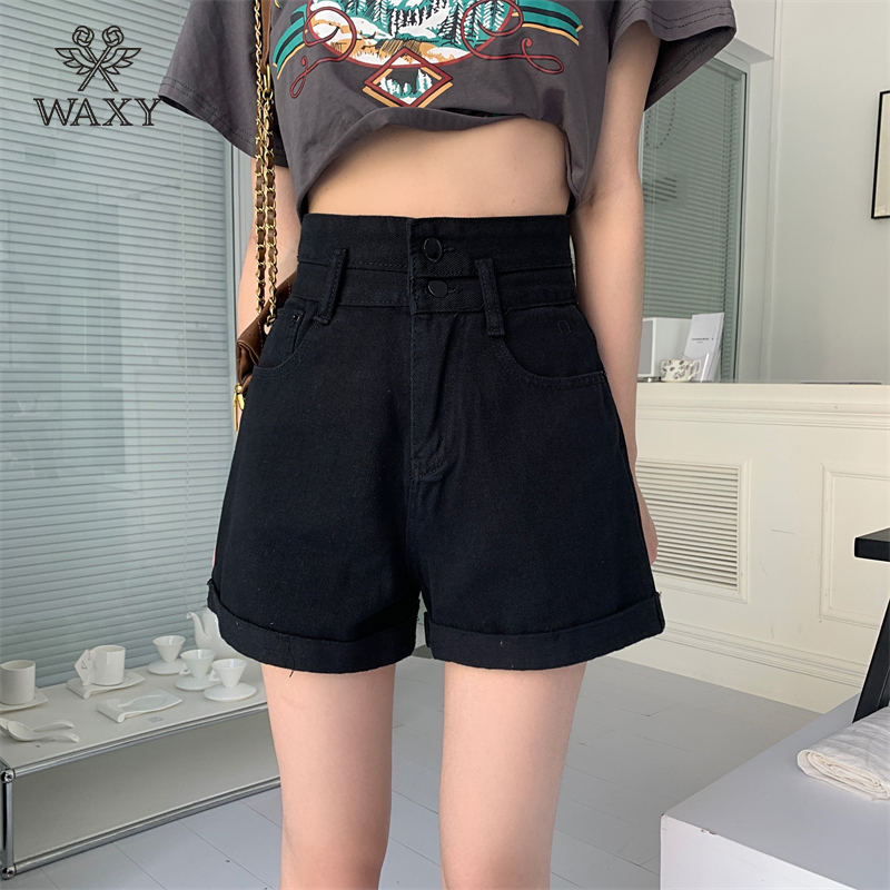 WAXY夏季高腰牛仔短裤女半身a字阔腿宽松显瘦韩版热裤辣妹女士潮