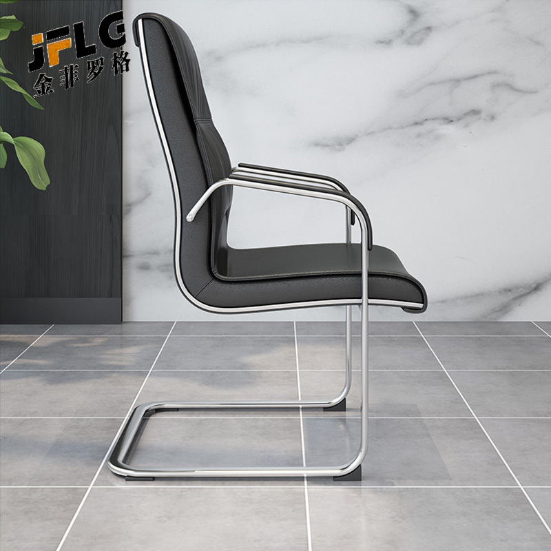 苏宁 金菲罗格 办公家具 黑色办公电脑椅 西皮弓形椅高清大图