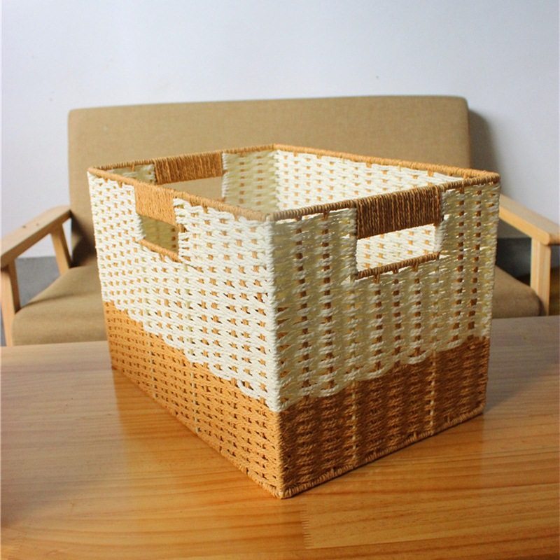 手工编织收纳盒桌面零食杂物筐大号无盖编收纳箱整理箱客厅卧室三维