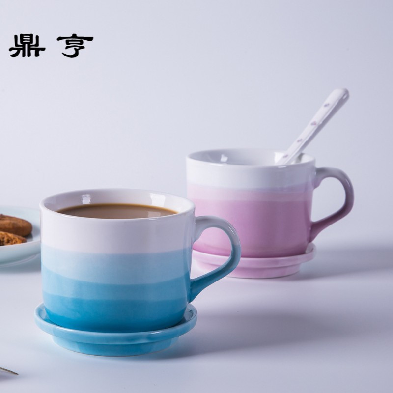 鼎亨景德镇创意陶瓷杯复古马克杯配碟耐高温可定制