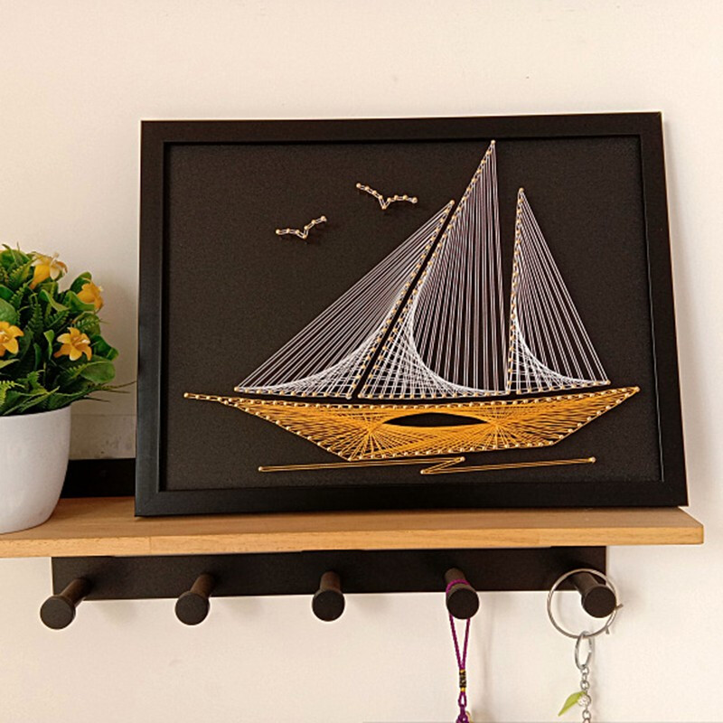 绕线画手工diy材料包一帆风顺毛线缠绕画钉子装饰画挂画弦丝画新年