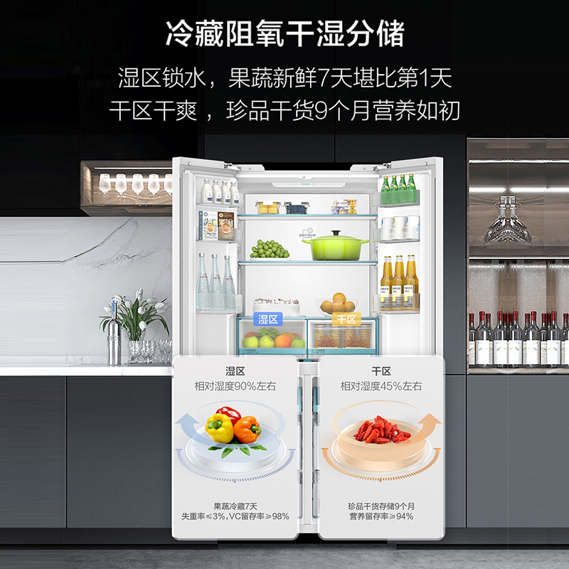 海尔(Haier)476升十字对开门超薄零嵌冰箱 阻氧干湿分储 EPP超净系统 BCD-476WGHTDB9W1U1