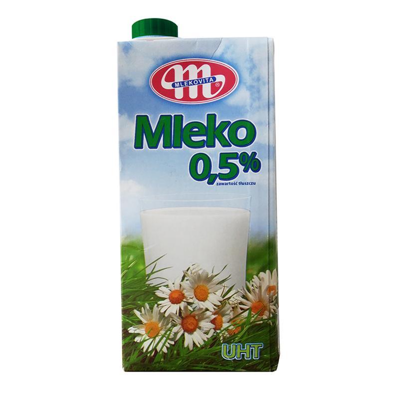 妙可（Mlekovita）0.5%脱脂成人牛奶 1L*6 波兰进口 纯牛奶 学生牛奶 箱装奶