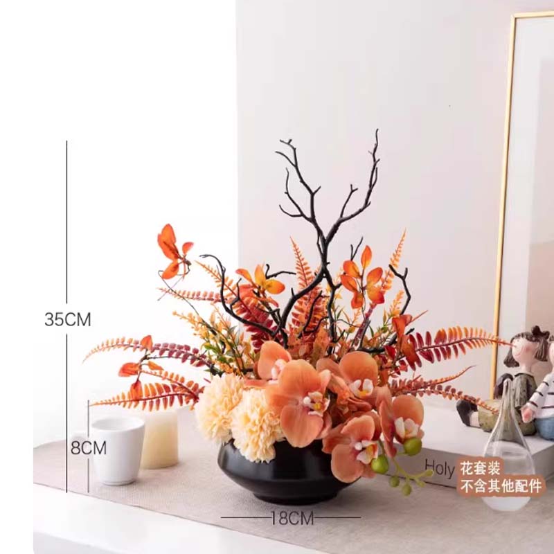 仿真花 塑胶材质 漫花套装*1橙色套装*1绿色套装*1 含盆35*18cm高清大图