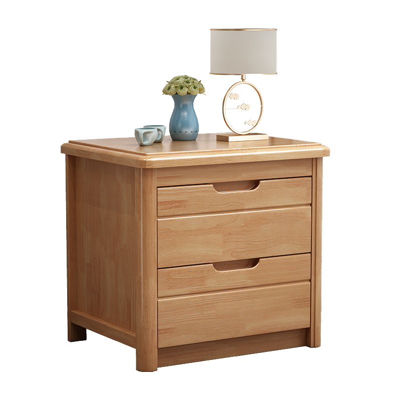 甄沐实木床头柜橡胶木原木色现代中式超窄迷你小型储物床边柜卧室柜子