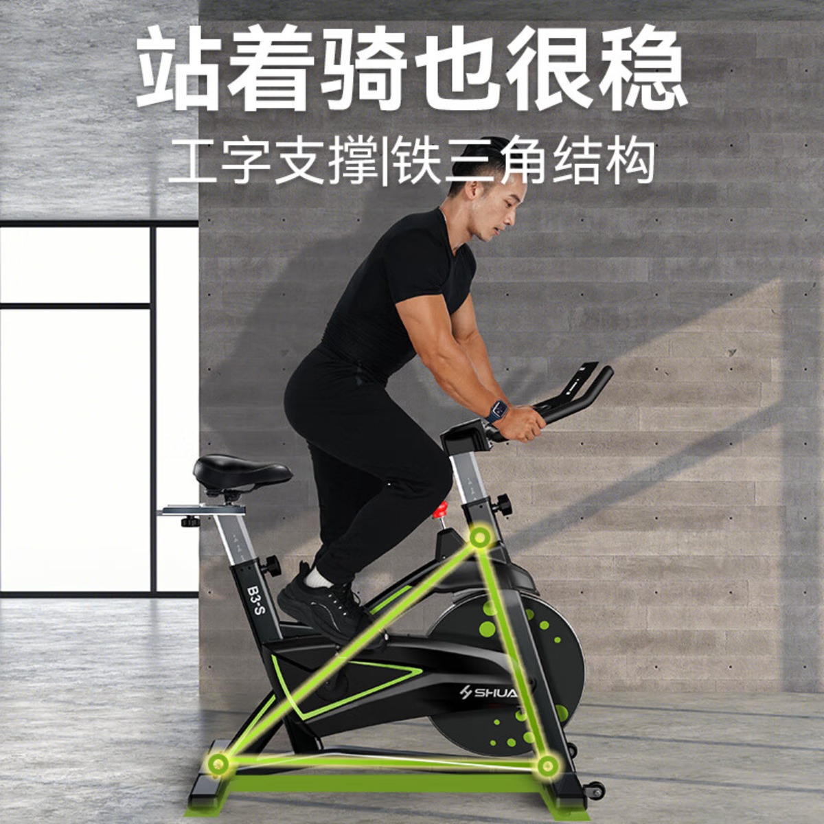 舒华(SHUA)动感单车家用智能调阻健身器材室内运动减肥健身车SH-B3100S-H1绿高清大图