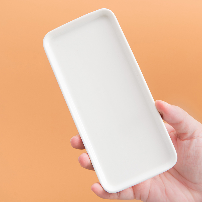 日韩陶瓷卫全行长方形托盘牙刷托盘陶瓷盘子 16*7.5cm 白色 10个起订高清大图