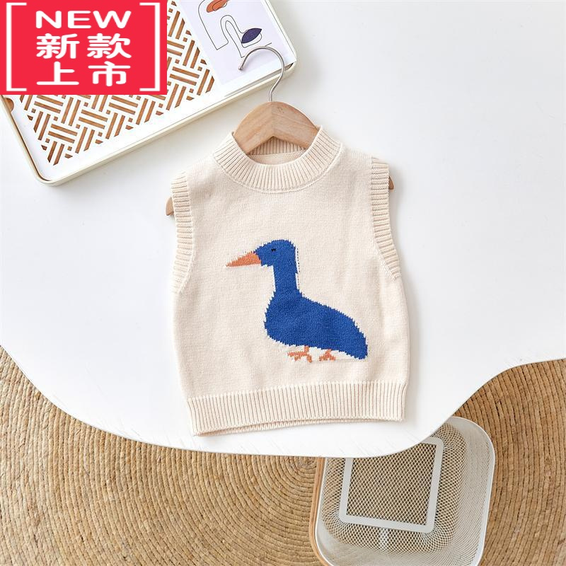 可莉允宝宝针织马甲外穿儿童卡通背心秋冬男女童套头毛衣婴儿针织衫