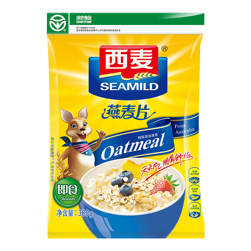 西麦 纯燕麦片380g/袋 即食免煮 无蔗糖 冲饮麦片 营养谷物早餐饱腹代餐