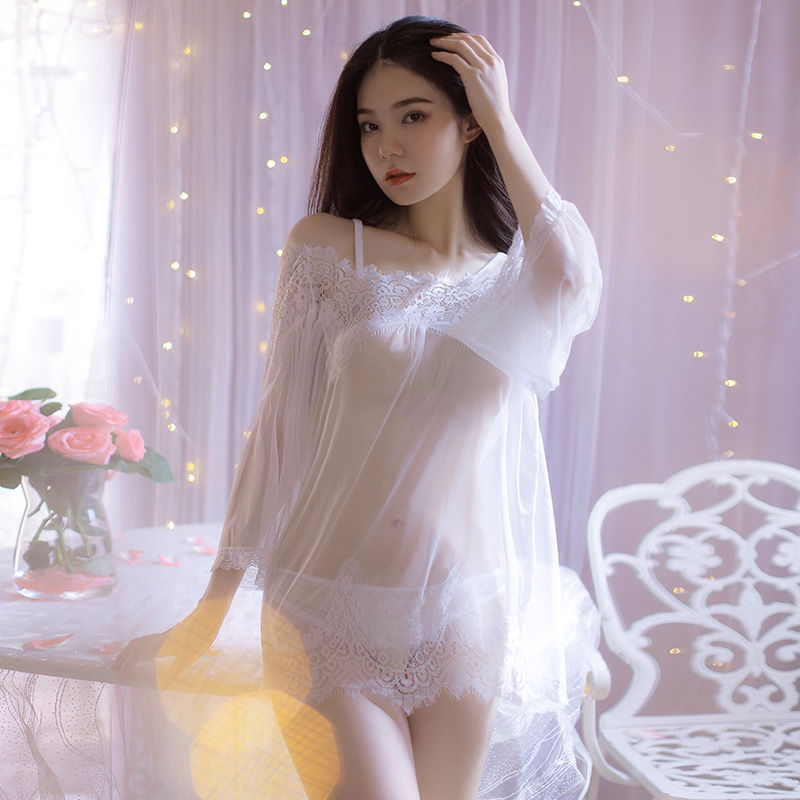 霏慕女式情趣睡衣裙性感蕾丝吊带情趣内衣开档露乳漏背免脱丁字内裤纯欲挑逗骚诱惑激情套装透视明夫妻调情SM角色扮演成人用品 白色（送情趣眼罩） 均码