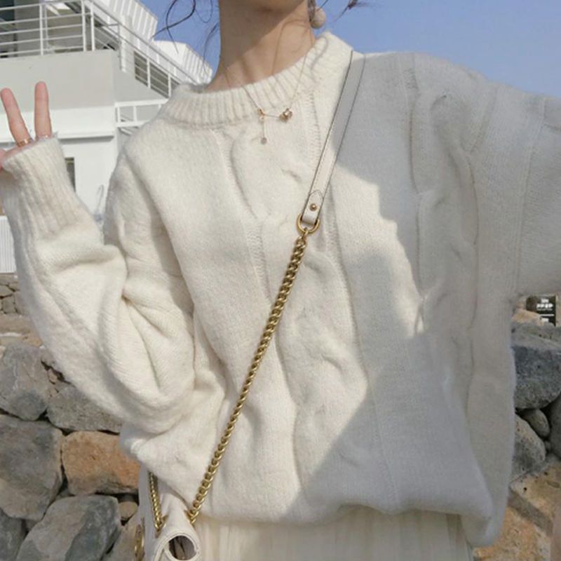 2021软奶蓝毛衣女秋冬外穿加厚日系甜美森系内搭圆领针织衫上衣潮