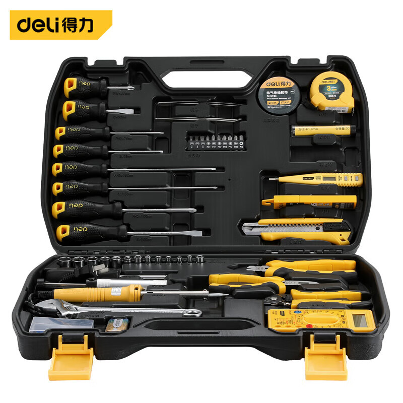 得力(deli)电讯综合维修 五金应急手动工具箱 124件套装钟表批(dl5969