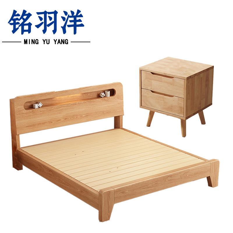 铭羽洋实木床1.2m+床头柜套高清大图
