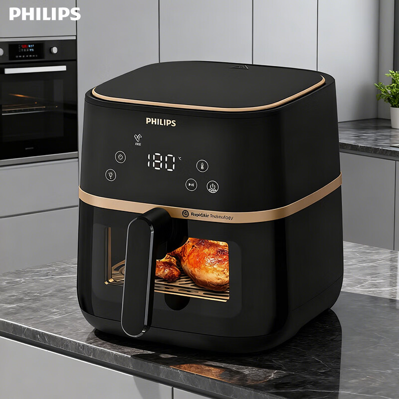 飞利浦(PHILIPS)空气炸锅不用翻面家用全自动可视5L大容量HD9455/80黑色【单位:台】