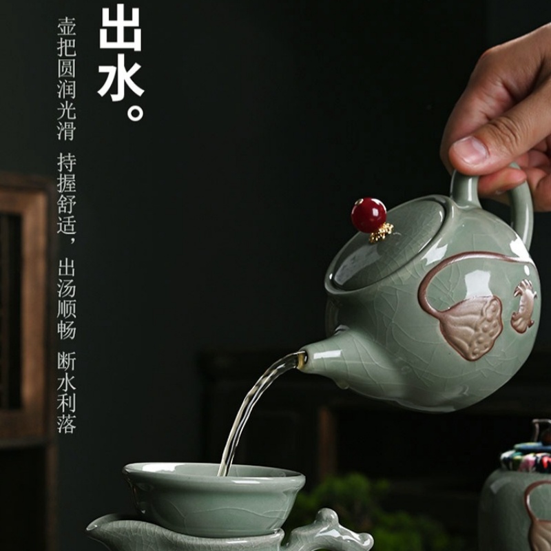 华普思功夫陶瓷开片德化家用整套茶壶礼盒茶杯10头哥窑茶具套装(含礼盒)高清大图