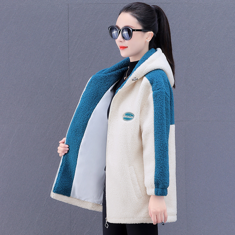 均妮颗粒摇粒绒卫衣外套女秋冬加绒加厚宽松连帽百搭妈妈休闲运动上衣