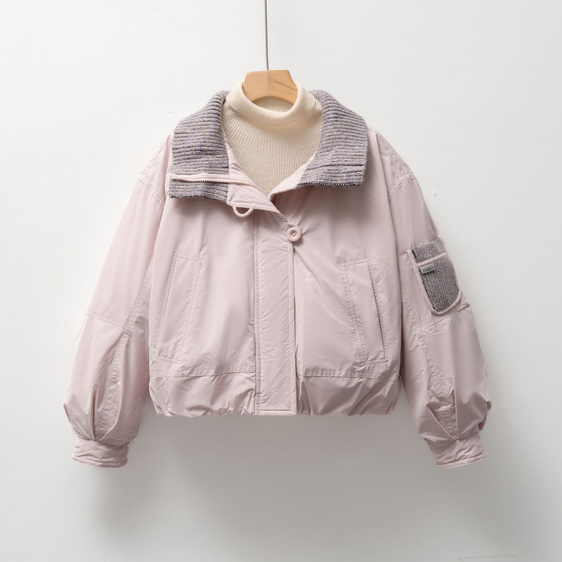 90鸭绒羽绒服女新国标休闲夹克型秋冬简约纯色宽松外套_855272 粉色 L