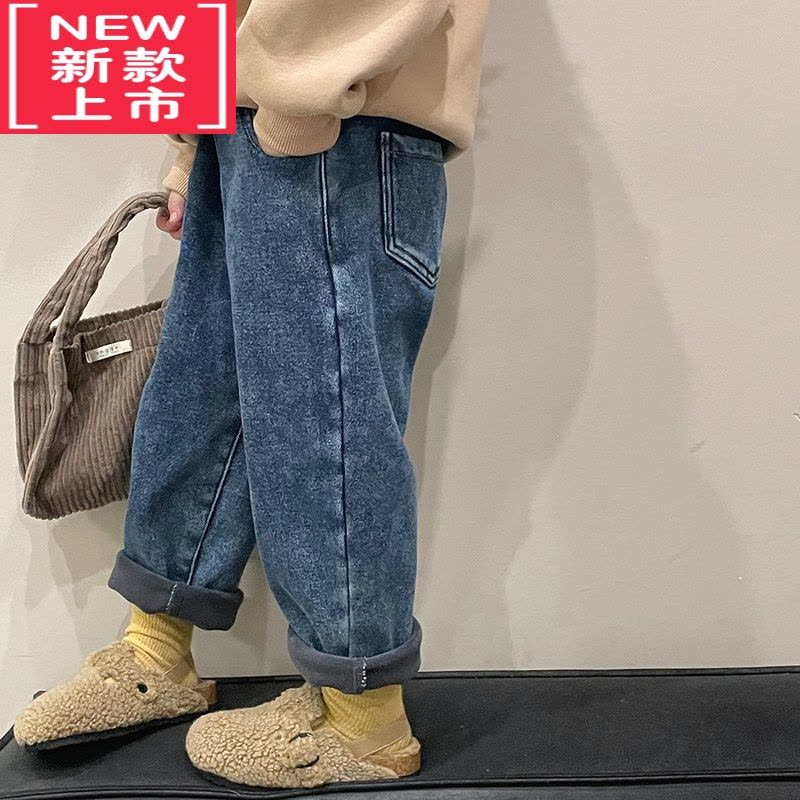 可莉允冬季保暖童裤子韩版百搭儿童加绒加厚牛仔裤男女童一体绒休闲长裤保暖裤图片