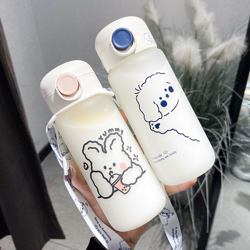 奶茶兔子350ml 单杯 水杯女带吸管玻璃杯韩版便携创意个性潮流简约可爱少女男学生杯子