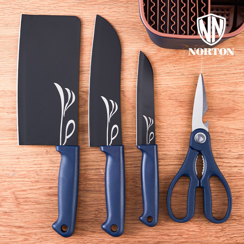诺顿(NORTON) 5GBLN005 砍骨刀+厨师刀+水果刀+多用剪+收纳底座 布兰妮厨房工具5件套高清大图