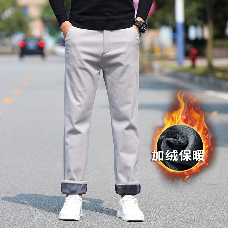 啄木鸟2025秋冬新款休闲裤男士宽松直筒加绒商务西裤男款休闲长裤高清大图