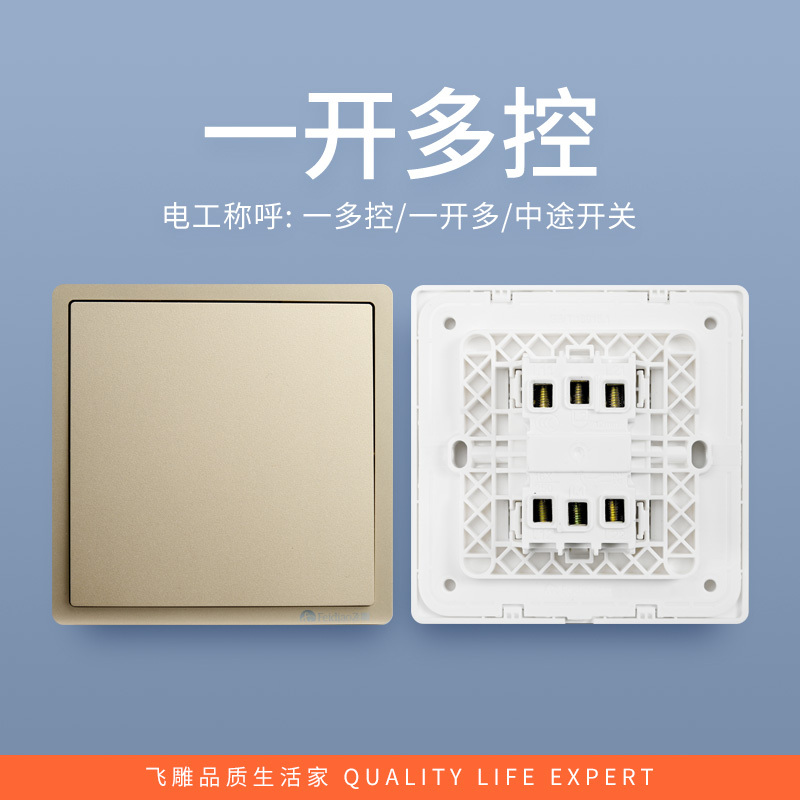 飞雕(FEIDIAO)开关插座 86型家用暗装超大面板 品意系列电源墙壁开关面板 品意金一开多控