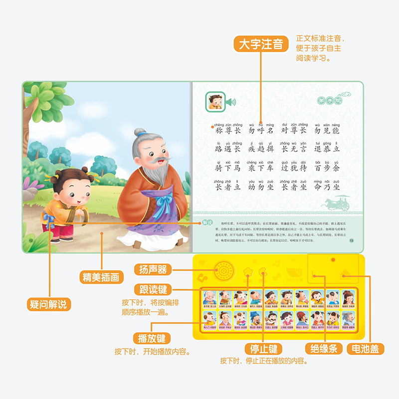 [正版]弟子规书注音版幼儿园用书小学生国学经典启蒙早教书籍完整有声读物幼儿点读发声书一年级阅读绘本图书儿童诵读会说话的
