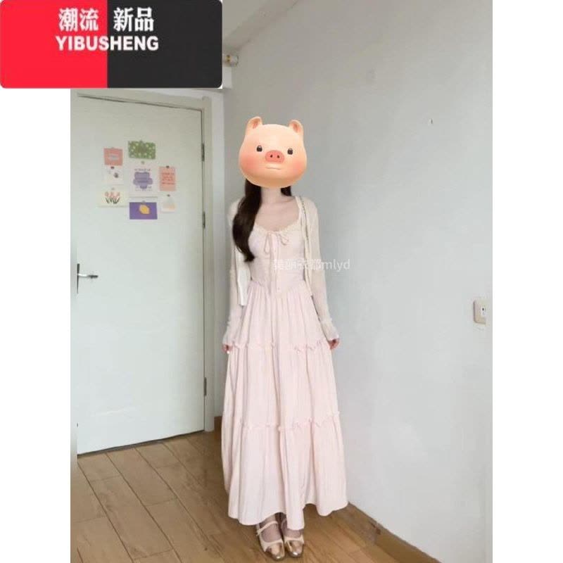 YIBUSHENGMLYD/定制 大码法式蕾丝拼接吊带连衣裙度假风粉色气质收腰仙女裙图片