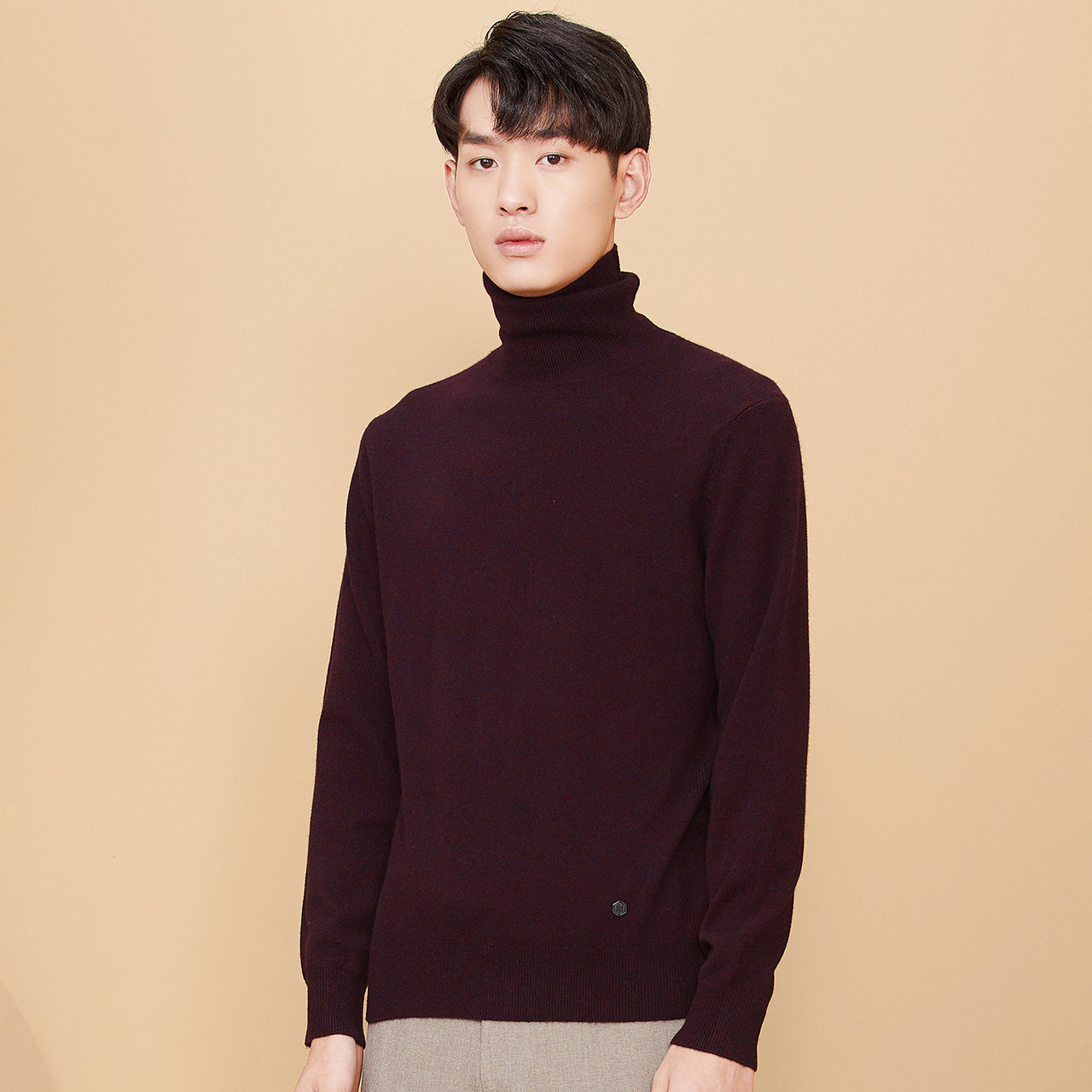 鄂尔多斯erdos 秋冬高领保暖纯山羊绒舒适百搭羊绒衫男士针织衫/毛衣