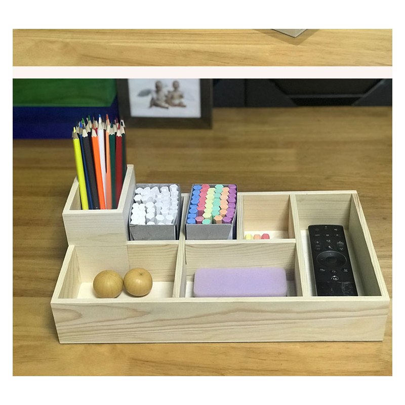 学校讲桌粉笔盒木质办公桌面整理收纳盒2格粉笔收纳盒讲台粉笔盒