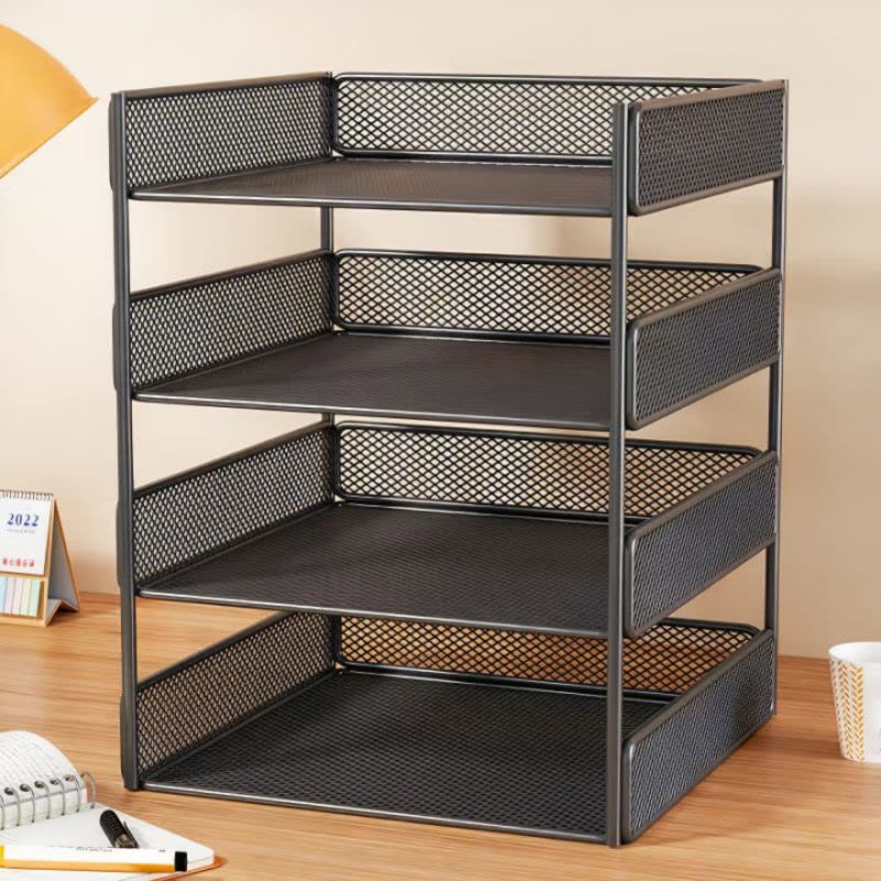 得力文件架多层办公室资料架分层a4文件收纳架桌面档案置物架办公桌收纳盒书桌多层整理架白色-密网五层[26*33*46]图片
