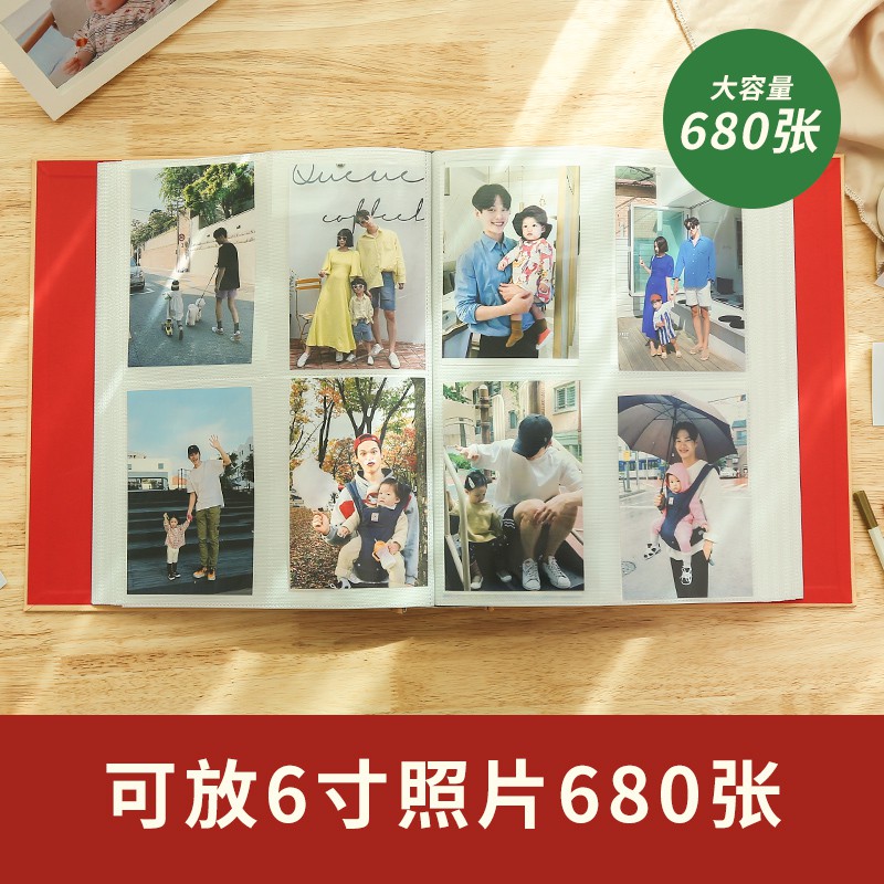 6寸680张相册本纪念册插页式大容量家庭儿童宝宝成长记录册 三维工匠 幸福一家人6寸680张(过塑可放)高清大图