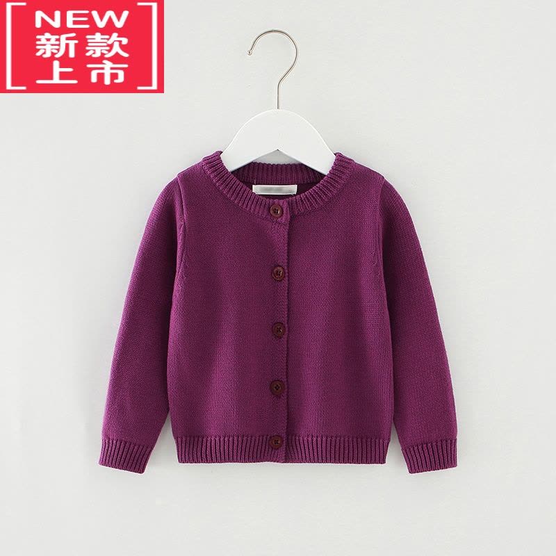 可莉允初禾 日系秋冬厚实款女孩儿童宝宝紫色圆领休闲毛衣开衫外套图片