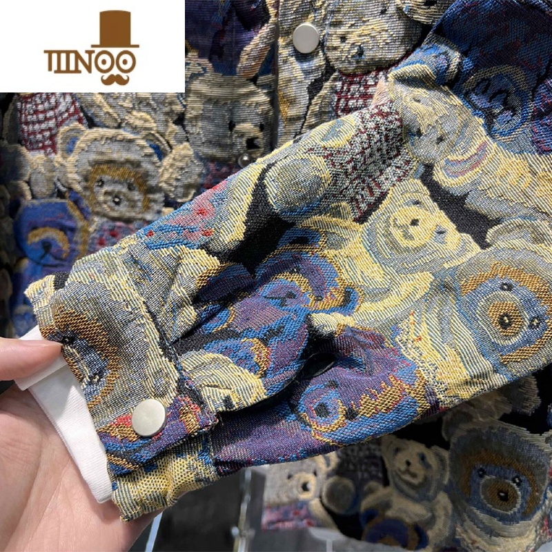 YANXU2023秋季新款潮流百搭个性休闲外套男士痞帅时尚小熊刺绣翻领上衣高清大图