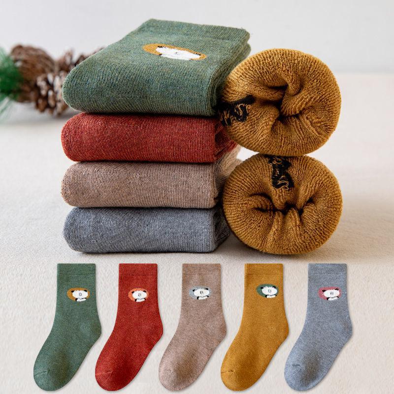 5双装儿童袜子秋冬保暖加厚加绒毛圈袜学生中大童宝宝袜男女小孩莎丞
