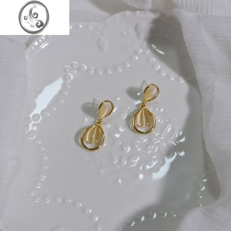 JiMi「星星泪水」茶花女手作小众高级感耳环银针轻奢精致耳夹猫眼石