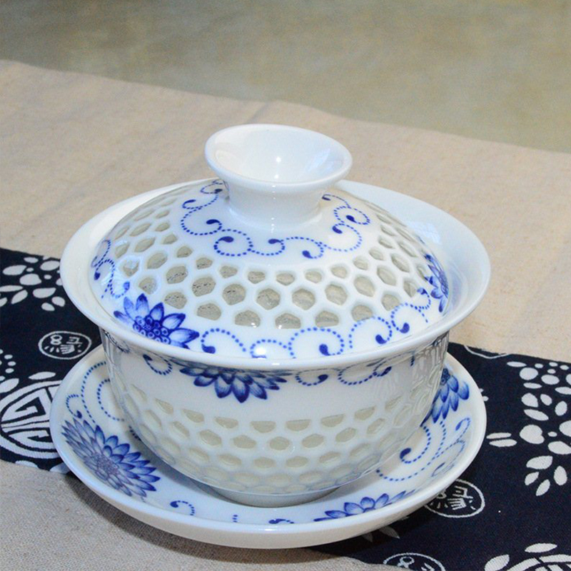 蓝色蜂窝茶具 XTL328 镂空陶瓷功夫茶壶礼盒套装 (套)