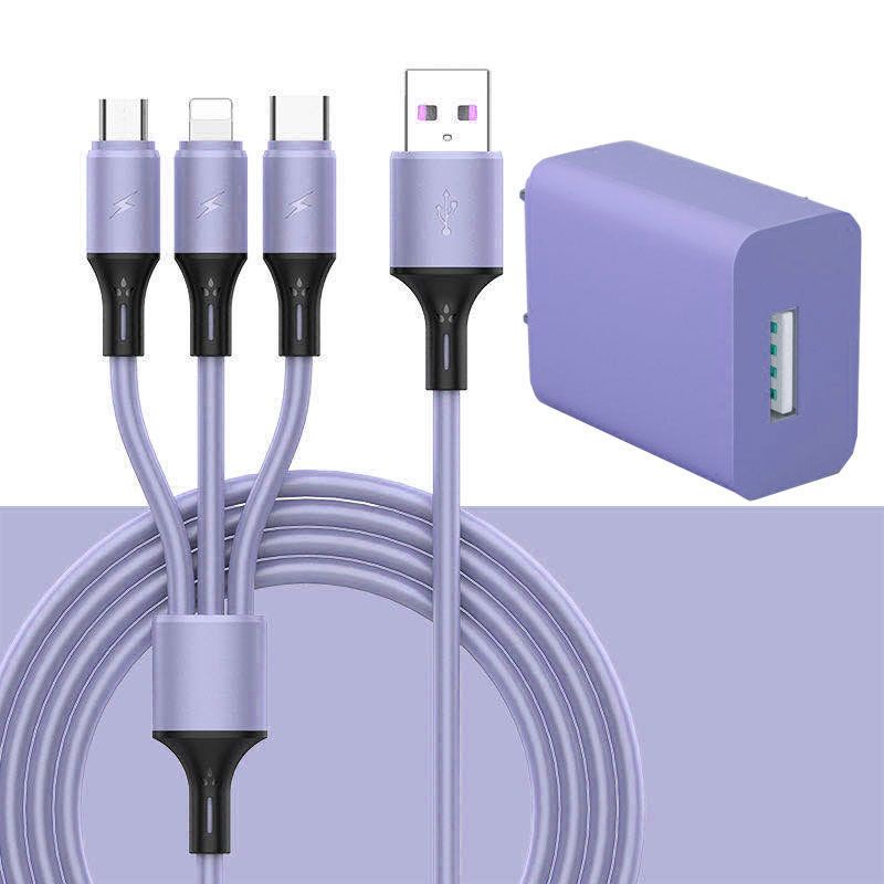 游猎者套装液态软胶一拖三数据线充电器插头多头快充安卓苹果type三