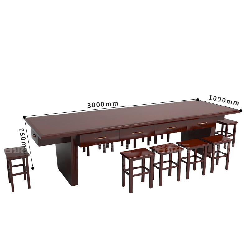 洛泰远 会议桌配10个方凳3000*1000*750mm