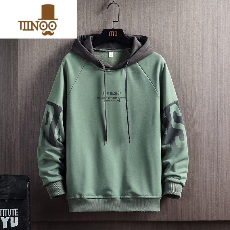 YANXU男士加绒加厚连帽卫衣2023秋季新款中山潮牌款宽松上衣服外套图片