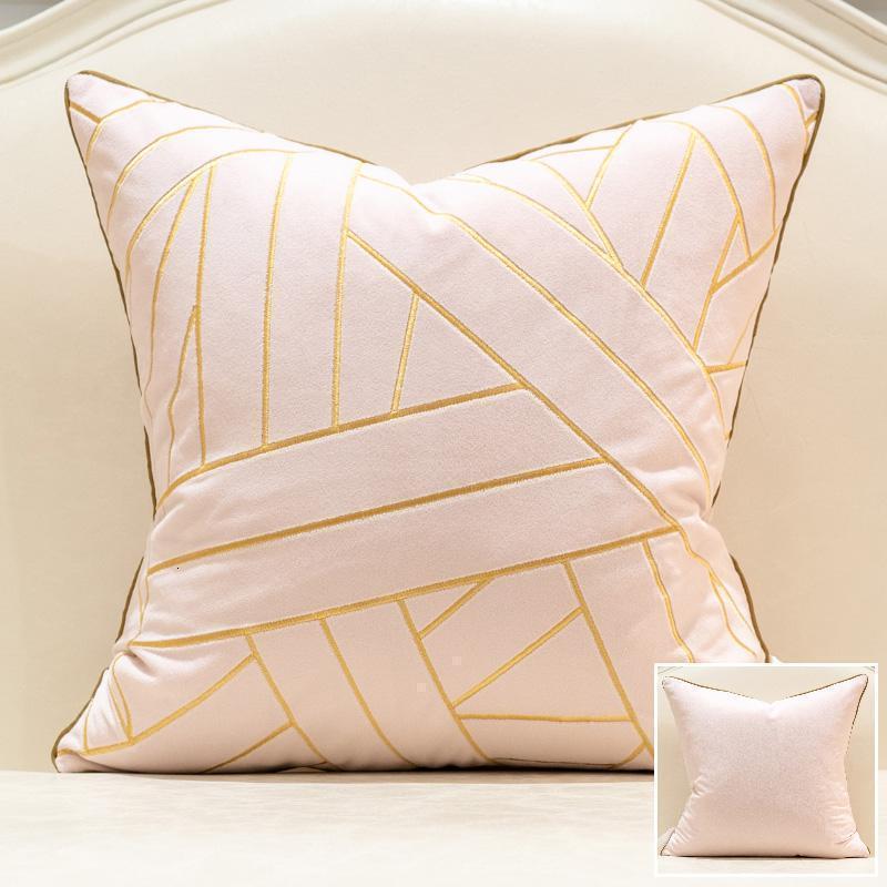 美帮汇靠垫女 简约轻奢现代沙发抱枕靠垫卧室客厅床头靠垫定制抱枕套 亭榭粉色 50X50cm仅外套