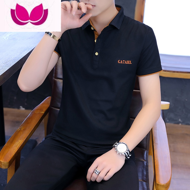 七斓短袖t恤男士2023新款衬衫领半袖打底衫polo衫有带领热天休闲衣服