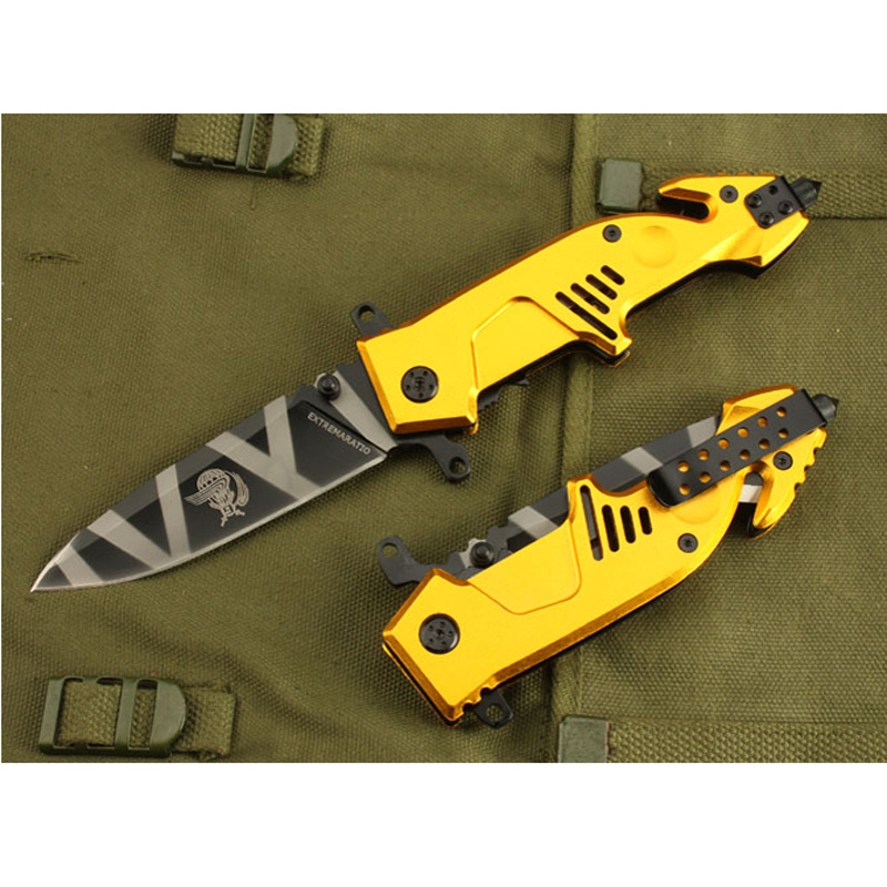 多功能户外刀具野营露营 弹簧求生折刀折叠刀水果小刀 探险刀救生刀 收藏礼品刀 战术破窗刀 割绳器