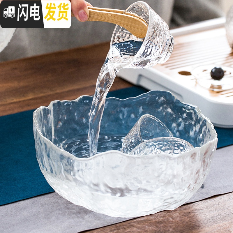 三维工匠日式耐热锤纹玻璃茶具套装功夫茶具家用整套泡茶壶盖碗茶杯冲茶器 描金《冰纹手抓壶》10件套+茶洗高清大图