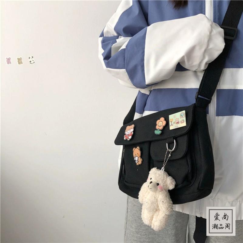 日系原宿帆布包女学生韩版ins斜挎包简约百搭古着感ulzzang邮差包