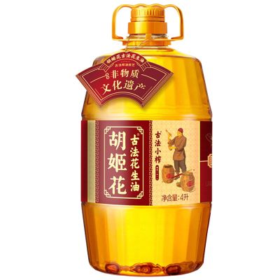 胡姬花古法小榨花生油4l 食用油 家用炒菜 大桶装物理压榨一级食用油