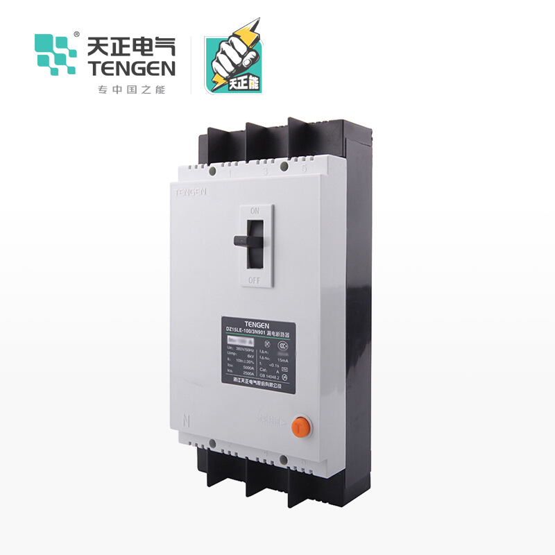 天正电气DZ15LE-100 5KA热磁式 63A 3P+N手动固定式380V 01020010098塑壳漏电保护断路器