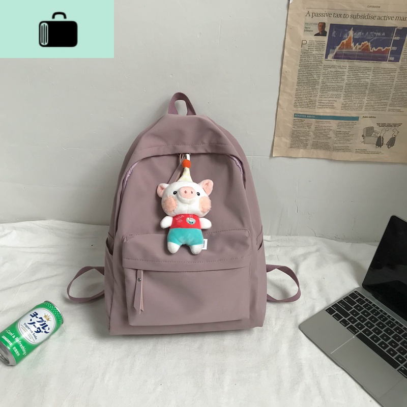 ins书包女韩版高中原宿ulzzang双肩包中学生初中生高颜值纯色背包NEWLAKE 紫色默认发小猪
