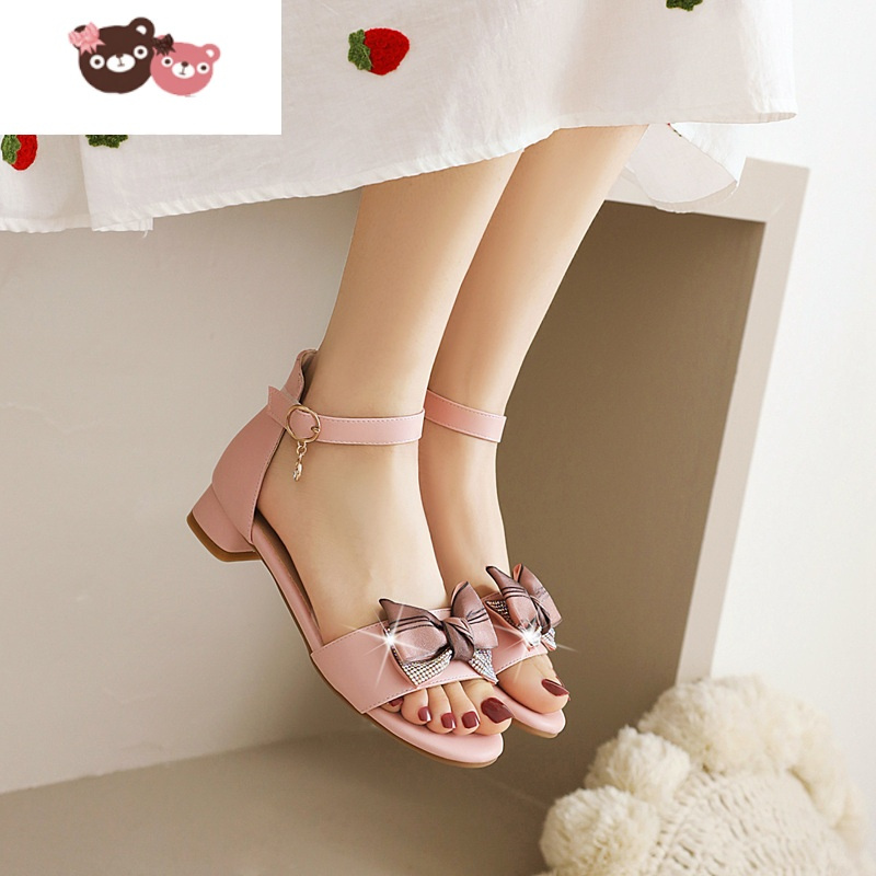 光公主鞋女童凉鞋夏季新款时尚小女孩蝴蝶结学生中大童鞋儿童高跟鞋